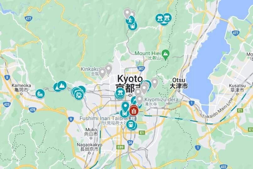 kyoto map with attractions