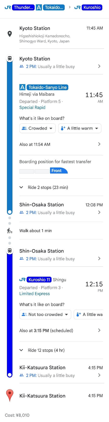 kyoto to nachi falls train route. how to get to nachi falls from kyoto. kyoto to kii-katsuura station